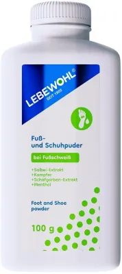 Пудра для ног и обуви Lebewohl Foot And Shoe Powder от запаха, для ежедневного использования, 100 г