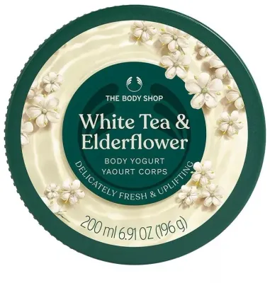 The Body Shop White Tea and Elderflower йогурт для тела с белым чаем и бузиной, с гиалуроновой кислотой 200 мл