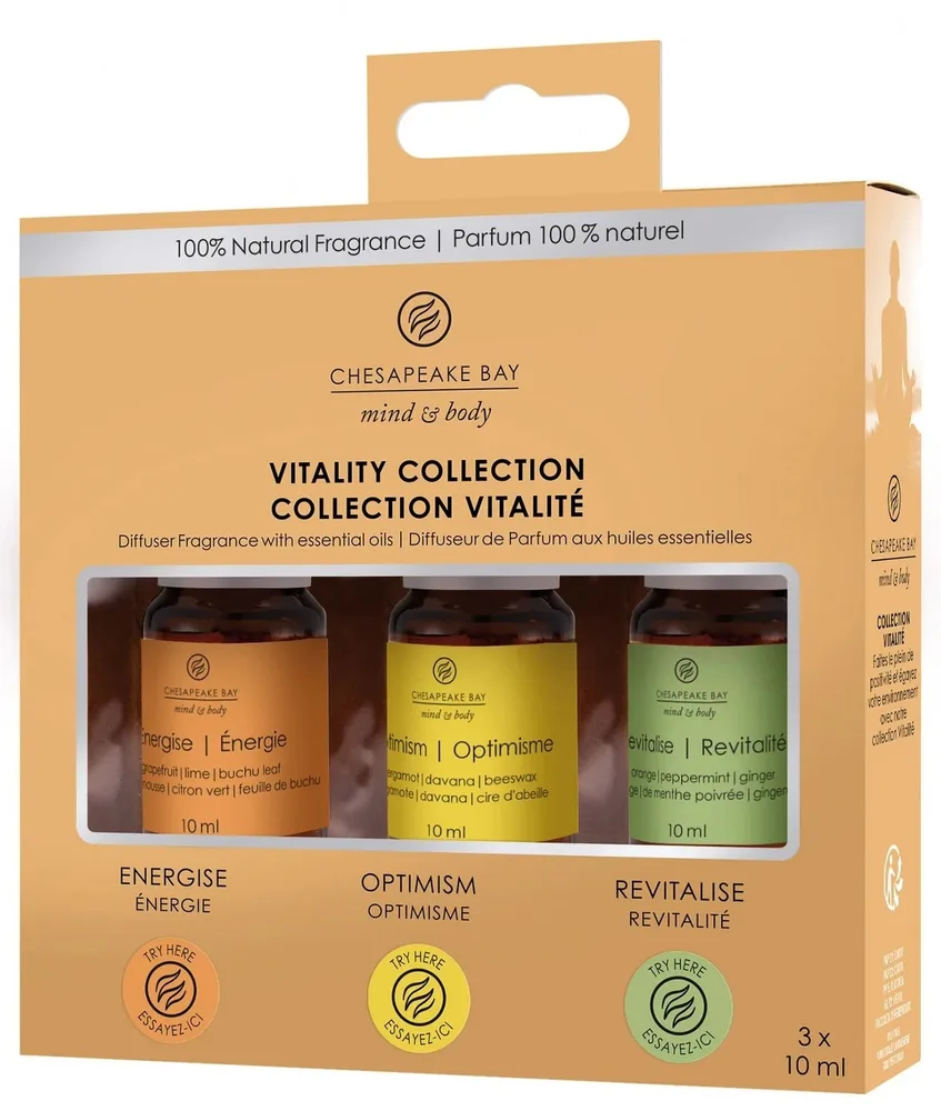 Chesapeake Bay Candle Chesapeake Bay Vitality Collection (diffuser/3x10ml) * - Набор ароматических масел для диффузора Chesapeake Bay Vitality Optimism Revita и Energise 3 шт по 10 мл