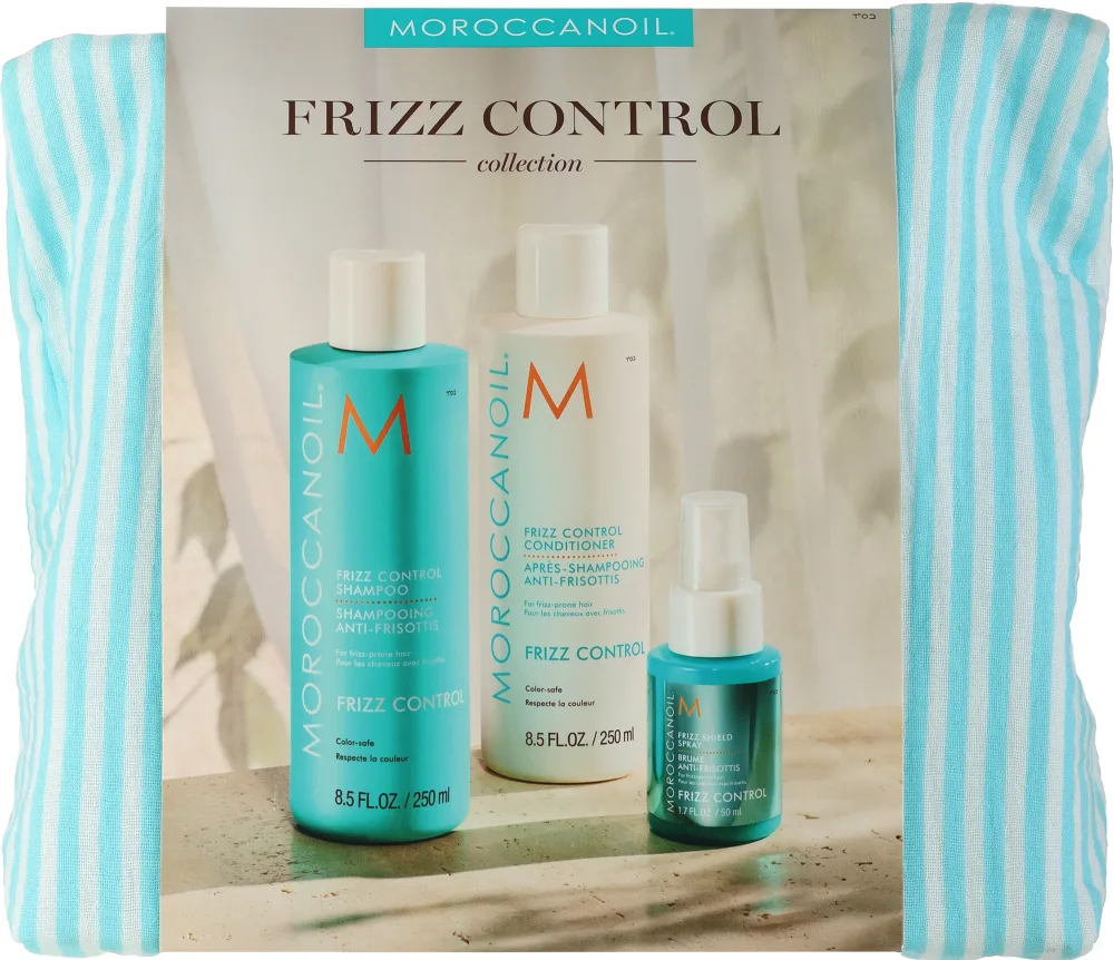 Набор против пушения волос MoroccanOil Frizz Control Set: шампунь, кондиционер, спрей, сумка