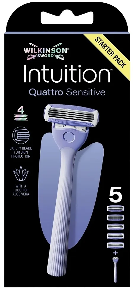 Бритва женская Wilkinson Sword Intuition Quattro Sensitive, четыре лезвия, с 5 сменными кассетами