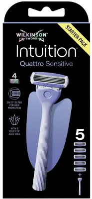 Бритва женская Wilkinson Sword Intuition Quattro Sensitive, четыре лезвия, с 5 сменными кассетами