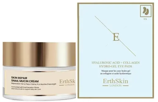 Набор для лица ErthSkin London крем с муцином улитки и гидрогелевые патчи с гиалуроном и коллагеном 50 мл+5 пар
