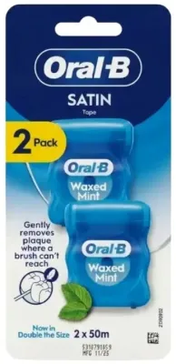 Зубная нить Oral-B Satin Waxed Floss, вощёная, мятная, 50 м, 2 шт