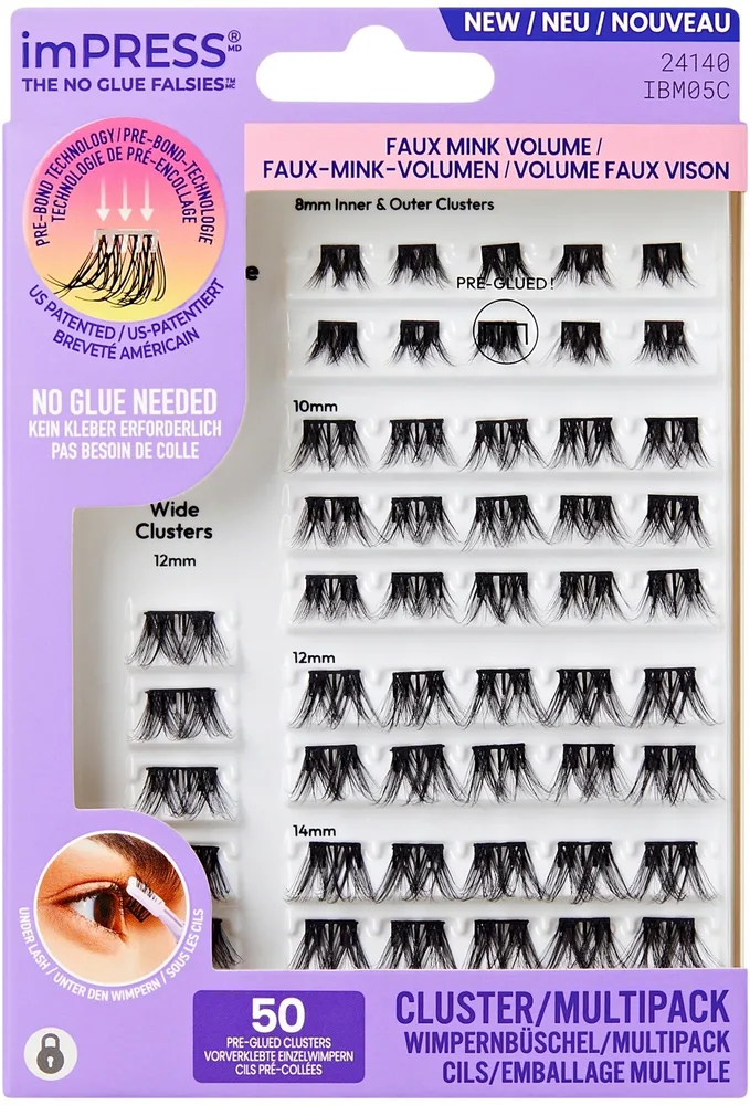 Набор накладных ресниц Kiss Impress The No Glue Falsies Faux Mink Volume, без клея, 50 шт