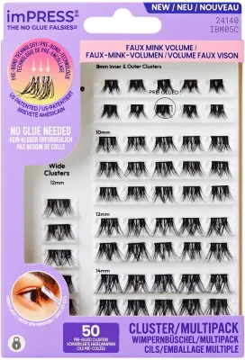Набор накладных ресниц Kiss Impress The No Glue Falsies Faux Mink Volume, без клея, 50 шт
