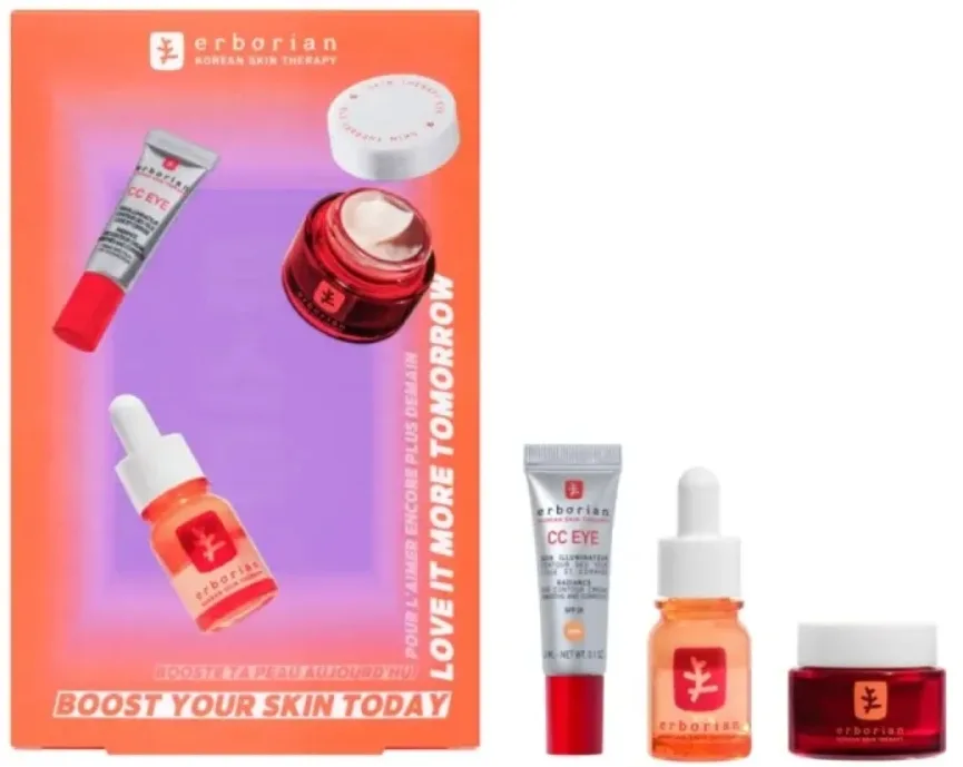 Набор Erborian Boost Your Skin Today Set Dore: CC-крем 3 мл, крем для контура глаз 15 мл и ночное масло 10 мл