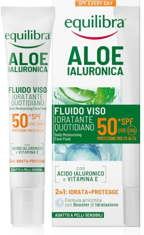 Equilibra Hyaluronic Aloe Daily Face Fluid флюид для лица увлажняющий SPF 50+ 40 мл, дневной уход с гиалуроновой кислотой и алоэ