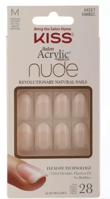 Накладные ногти Kiss Salon Acrylic French Nude Nails Medium Oval, набор с клеем, KAN02C, 28 шт