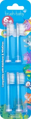 Насадки для электрической зубной щётки Brush-Baby WildOnes and KidzSonic Replacement Brush Heads, 6+, 4 шт