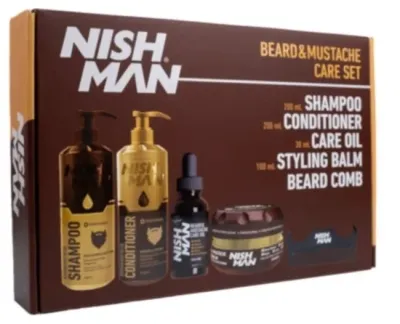Nishman Beard and Mustache Care Set мужской набор для ухода за бородой и усами, 5 средств