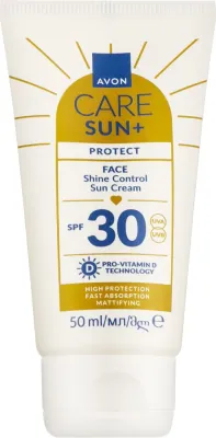 Avon Care Sun+ Protect Shine Control Sun Cream крем для лица солнцезащитный матирующий SPF30 50 мл, защита от солнца для лица с контролем блеска