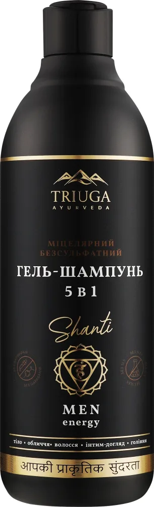 Triuga Shanti Men Enerdy мицеллярный гель для душа и шампунь 5 в 1 без сульфатов 550 мл, мужское средство для волос и тела