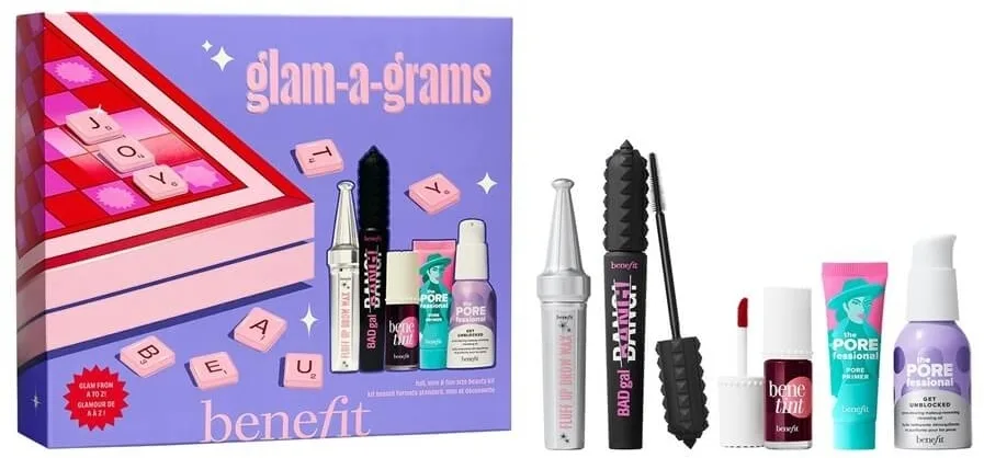 Набор Benefit Glam-A-Grams Set из 5 продуктов: воск для бровей, тушь, тинт, бальзам, масло для снятия макияжа