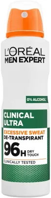 Антиперспирант-спрей L'Oreal Paris Men Expert Clinical Ultra 96H мужской, защита от пота до 96 часов, 150 мл