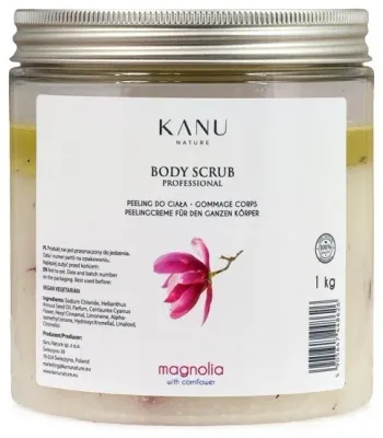 Kanu Nature Magnolia скраб для тела солевой 350 г, Body Scrub, с маслом подсолнечника и васильком, аромат магнолии