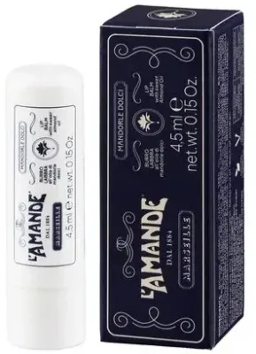 L'Amande Marseille With Sweet Almond Oil Lip Balm бальзам для губ с маслом сладкого миндаля 4.5 мл, уход за сухими губами