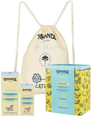 Набор для детей L'Amande Enfant Evening Ritual Set: крем для ванны, успокаивающее масло, сумка