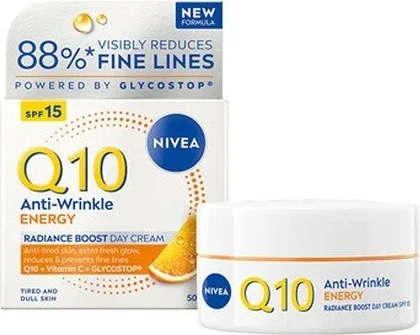 NIVEA Q10 Anti-Wrinkle Energy дневной крем для лица против морщин SPF 15 50 мл с коэнзимом Q10 и креатином