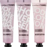 Tones Groovy and Dandy Beauty Booster Kit набор для тела и волос: гель для душа 65 мл, шампунь для объёма 65 мл, лосьон для тела 65 мл, дорожный формат — фото 2