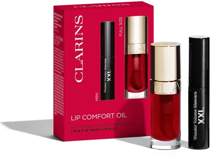 Набор для макияжа губ и глаз Clarins Makeup Duo, тушь и масло для губ, 3 мл + 7 мл