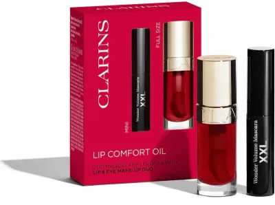 Набор для макияжа губ и глаз Clarins Makeup Duo, тушь и масло для губ, 3 мл + 7 мл