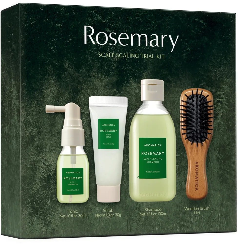 Aromatica Rosemary Scalp Scaling Trial Kit пробный набор для кожи головы с розмарином: тоник, скраб, шампунь и щётка