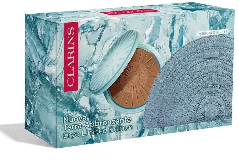 Clarins Cryo Limited Edition набор лимитированной коллекции: бронзирующая пудра для лица 17 г и косметичка
