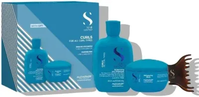 Alfaparf Semi di Lino Curls набор для вьющихся волос: шампунь 250 мл, маска 200 мл, заколка, уход за кудрями с экстрактом семян льна