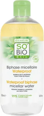 So'Bio Etic Waterproof Biphase Micellar Water мицеллярная вода двухфазная 500 мл, средство для снятия водостойкого макияжа