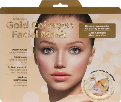 GlySkinCare Gold Collagen Facial Mask коллагеновая маска для лица с золотом и гиалуроновой кислотой, 3 шт., антивозрастная