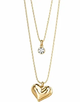 Колье двойное Ecarla Crystal Heart из хирургической стали, позолоченное золотом 14 карат, 1 шт