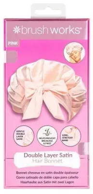 Шапочка для волос Brushworks Double Layer Satin Hair Bonnet Ballet Pink сатиновая, двухслойная, для сна, 1 шт