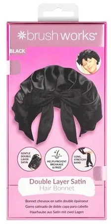 Шапочка для сна Brushworks Double Layer Satin Hair Bonnet Black сатиновая, двухслойная, черная, 1 шт