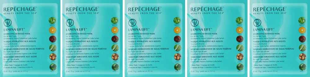 Repechage Lamina Lift Mask маска для лица тканевая увлажняющая с ламинарией, для всех типов кожи, освежающая, 5 x 15 мл