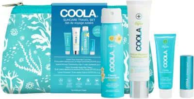 Дорожный набор Coola Suncare Travel Set из 5 продуктов: бальзам после загара, спрей SPF30, бальзам для губ SPF30