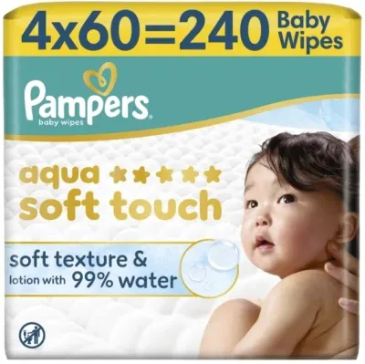 Влажные салфетки для детей Pampers Aqua Soft Touch, 4 уп. по 60 шт