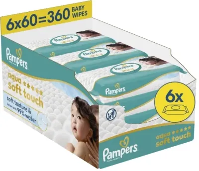 Влажные салфетки для детей Pampers Aqua Soft Touch, 6 уп. по 60 шт