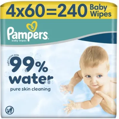 Влажные салфетки для детей Pampers 99% Water, 4 уп. по 60 шт
