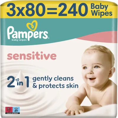 Влажные салфетки для детей Pampers Sensitive Baby Wipes, 3 уп. по 80 шт