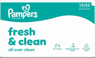 Набор влажных салфеток для детей Pampers Fresh Clean All Over Clean Baby Wipes, 12 уп. по 52 шт