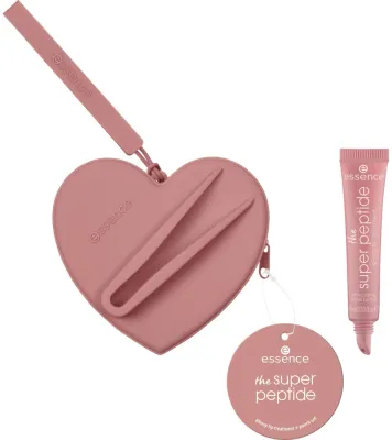 Essence The Super Peptide Glossy Lip Treatment + Pouch Set набор: уходовый блеск для губ с пептидом 10 мл и косметичка, 01 - All Toffeed Up!