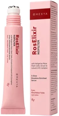 Omexya RosElixir NoFilter 3-Zone Exosome-Enriched Serum сыворотка для кожи вокруг глаз, губ и носогубных складок 20 мл, уход с розой