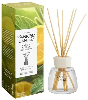 Ароматический диффузор Yankee Candle Reed Diffuser Sage и Citrus в прозрачном флаконе, 100 мл