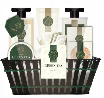 Aurora Green Tea набор для ванны и душа с зелёным чаем 8 предметов, подарочный набор для ухода за телом: гель, пена, соль, скраб, крем