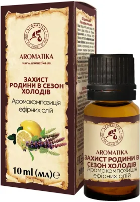Композиция эфирных масел Aromatika «Защита семьи в сезон простуд», лимон, чайное дерево и тимьян, 10 мл
