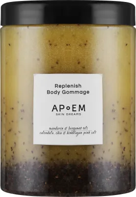 Apoem Skin Dreams Replenish Body Gommage гоммаж для тела 1000 г, пилинг-скраб с гималайской солью и семенами чиа, пенящийся