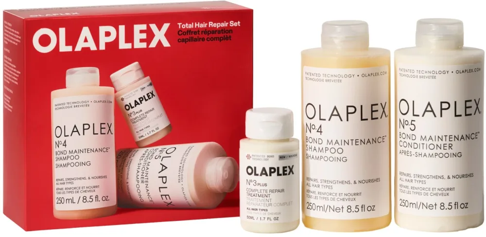 Набор для волос Olaplex Total Hair Repair Set: эликсир No. 3 Plus, шампунь No. 4, кондиционер No. 5
