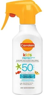 Молочко солнцезащитное детское в спрее Carroten Kids Protect Suncare SPF50 для лица и тела, 270 мл