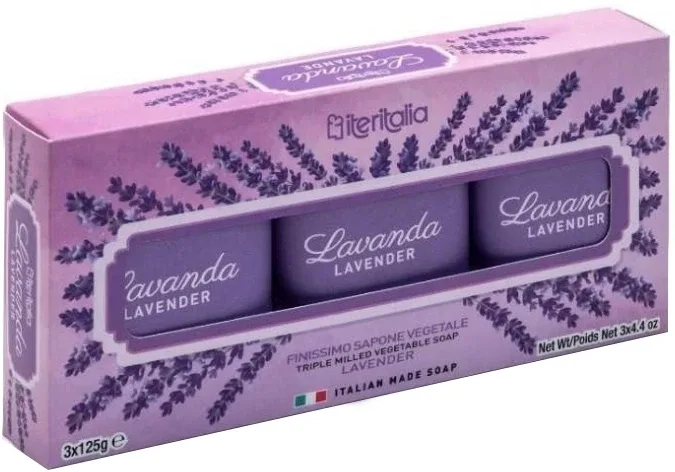 Iteritalia Lavender Triple Milled Vegetable Soap набор мыла растительного Лаванда, мыло тройного помола, 3 x 125 г
